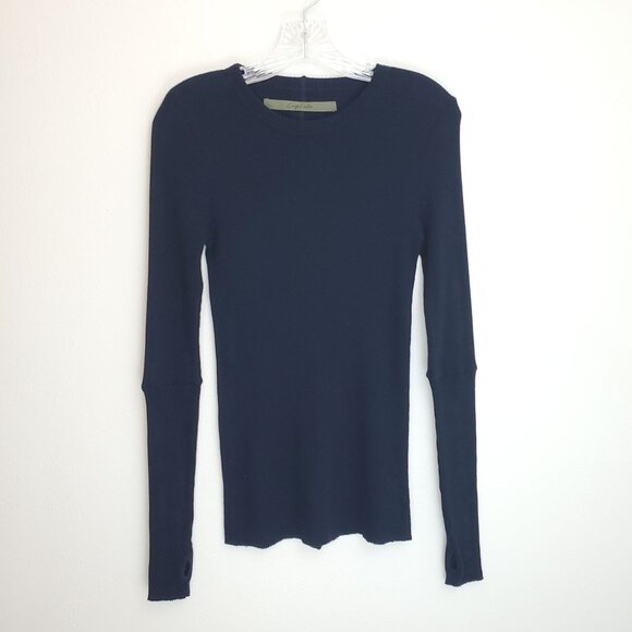Enza Costa Cashmere thermal Long Sleeve Cuffed Crew in Cadet - Picture 1 of 14